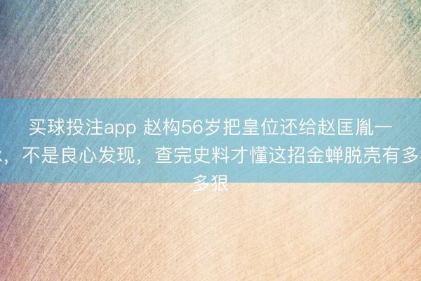 买球投注app 赵构56岁把皇位还给赵匡胤一脉，不是良心发现，查完史料才懂这招金蝉脱壳有多狠