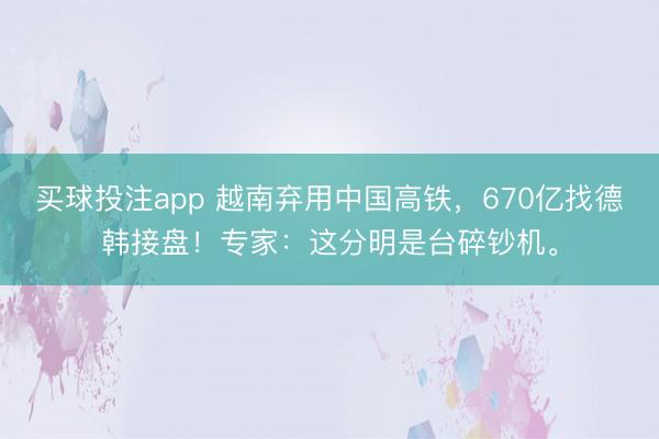 买球投注app 越南弃用中国高铁，670亿找德韩接盘！专家：这分明是台碎钞机。
