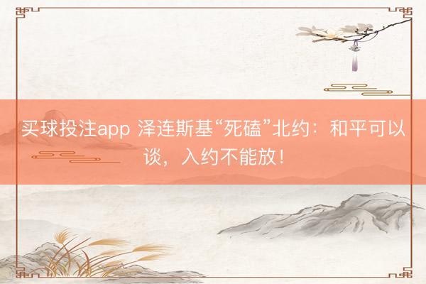 买球投注app 泽连斯基“死磕”北约:和平可以谈,入约不能放!