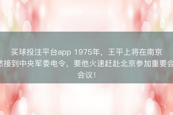 买球投注平台app 1975年,王平上将在南京突然接到中央军委电令,要他火速赶赴北京参加重要会议!