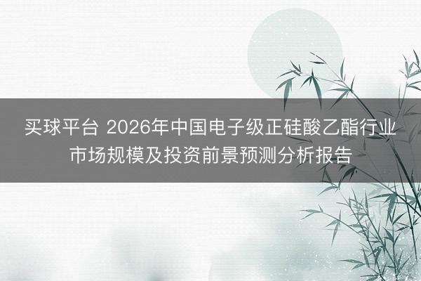 买球平台 2026年中国电子级正硅酸乙酯行业市场规模及投资前景预测分析报告