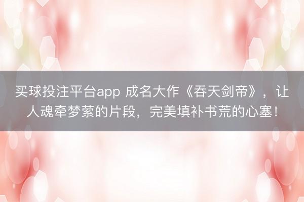 买球投注平台app 成名大作《吞天剑帝》,让人魂牵梦萦的片段,完美填补书荒的心塞!