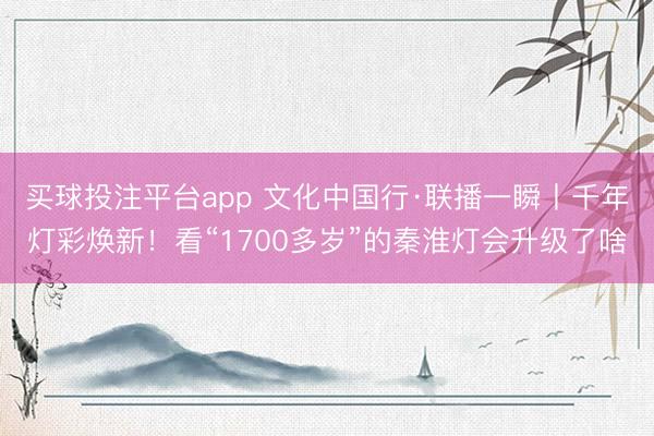 买球投注平台app 文化中国行·联播一瞬丨千年灯彩焕新！看“1700多岁”的秦淮灯会升级了啥