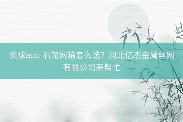 买球app 石笼网箱怎么选？河北亿杰金属丝网有限公司来帮忙
