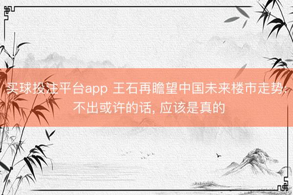 买球投注平台app 王石再瞻望中国未来楼市走势: 不出或许的话, 应该是真的