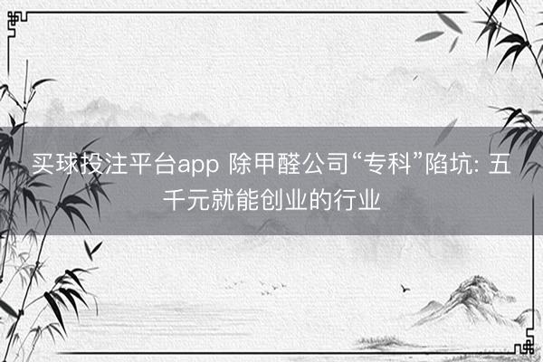 买球投注平台app 除甲醛公司“专科”陷坑: 五千元就能创业的行业