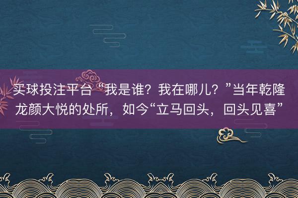 买球投注平台 “我是谁？我在哪儿？”当年乾隆龙颜大悦的处所，如今“立马回头，回头见喜”