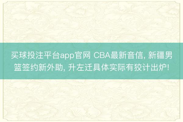 买球投注平台app官网 CBA最新音信， 新疆男篮签约新外助， 升左迁具体实际有狡计出炉!