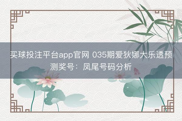 买球投注平台app官网 035期爱狄娜大乐透预测奖号：凤尾号码分析