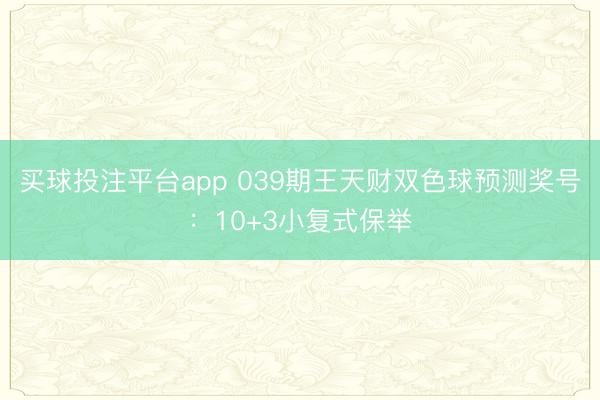 买球投注平台app 039期王天财双色球预测奖号：10+3小复式保举