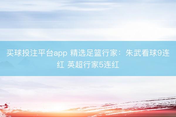 买球投注平台app 精选足篮行家:朱武看球9连红 英超行家5连红