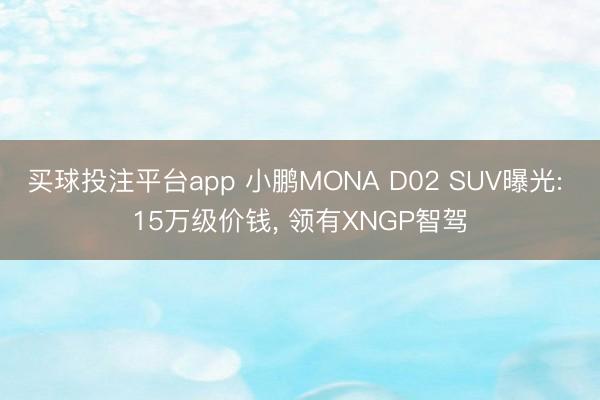 买球投注平台app 小鹏MONA D02 SUV曝光: 15万级价钱， 领有XNGP智驾