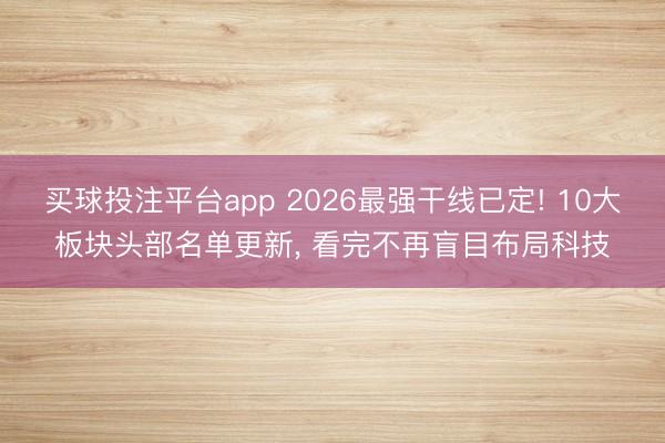 买球投注平台app 2026最强干线已定! 10大板块头部名单更新， 看完不再盲目布局科技
