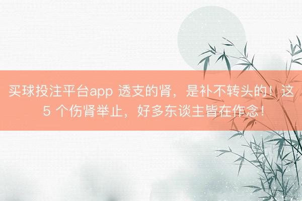 买球投注平台app 透支的肾，是补不转头的！这 5 个伤肾举止，好多东谈主皆在作念！