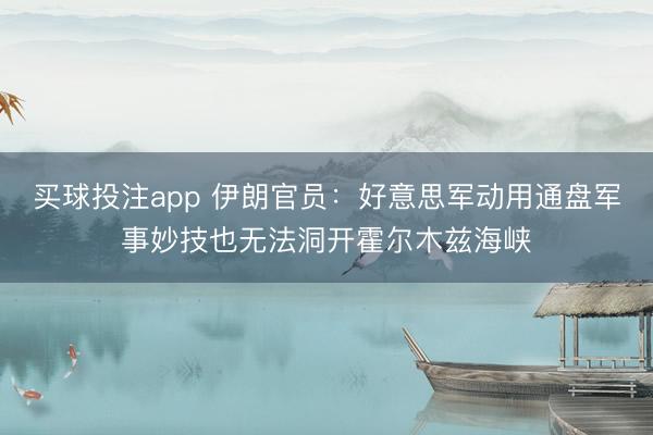 买球投注app 伊朗官员：好意思军动用通盘军事妙技也无法洞开霍尔木兹海峡