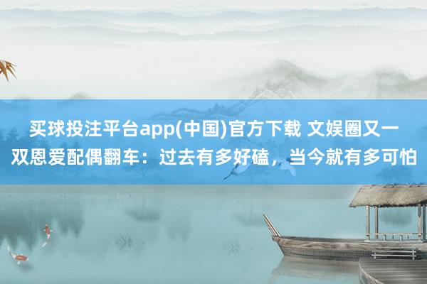 买球投注平台app(中国)官方下载 文娱圈又一双恩爱配偶翻车:过去有多好磕,当今就有多可怕