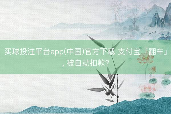 买球投注平台app(中国)官方下载 支付宝「翻车」， 被自动扣款?