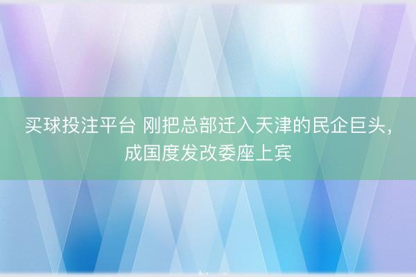 买球投注平台 刚把总部迁入天津的民企巨头,成国度发改委座上宾