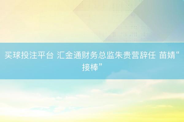 买球投注平台 汇金通财务总监朱贵营辞任 苗婧“接棒”