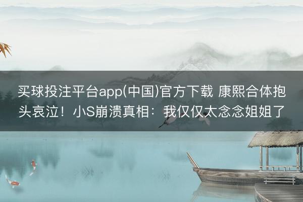 买球投注平台app(中国)官方下载 康熙合体抱头哀泣！小S崩溃真相：我仅仅太念念姐姐了