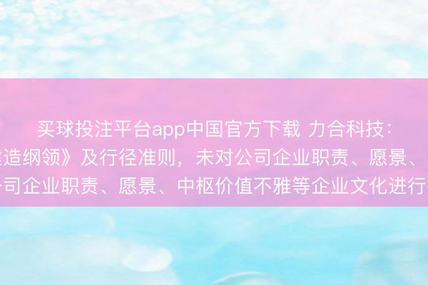 买球投注平台app中国官方下载 力合科技：本次制定《企业文化建造纲领》及行径准则，未对公司企业职责、愿景、中枢价值不雅等企业文化进行接洽