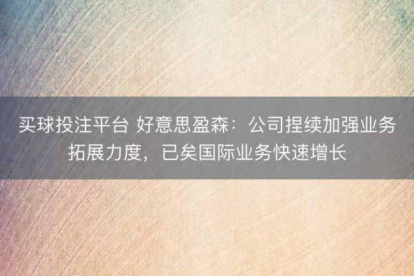买球投注平台 好意思盈森:公司捏续加强业务拓展力度,已矣国际业务快速增长