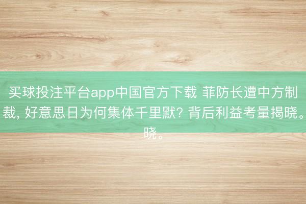 买球投注平台app中国官方下载 菲防长遭中方制裁, 好意思日为何集体千里默? 背后利益考量揭晓。
