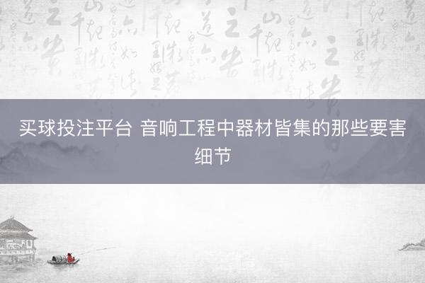 买球投注平台 音响工程中器材皆集的那些要害细节
