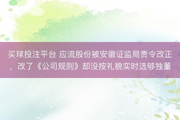 买球投注平台 应流股份被安徽证监局责令改正,改了《公司规则》却没按礼貌实时选够独董